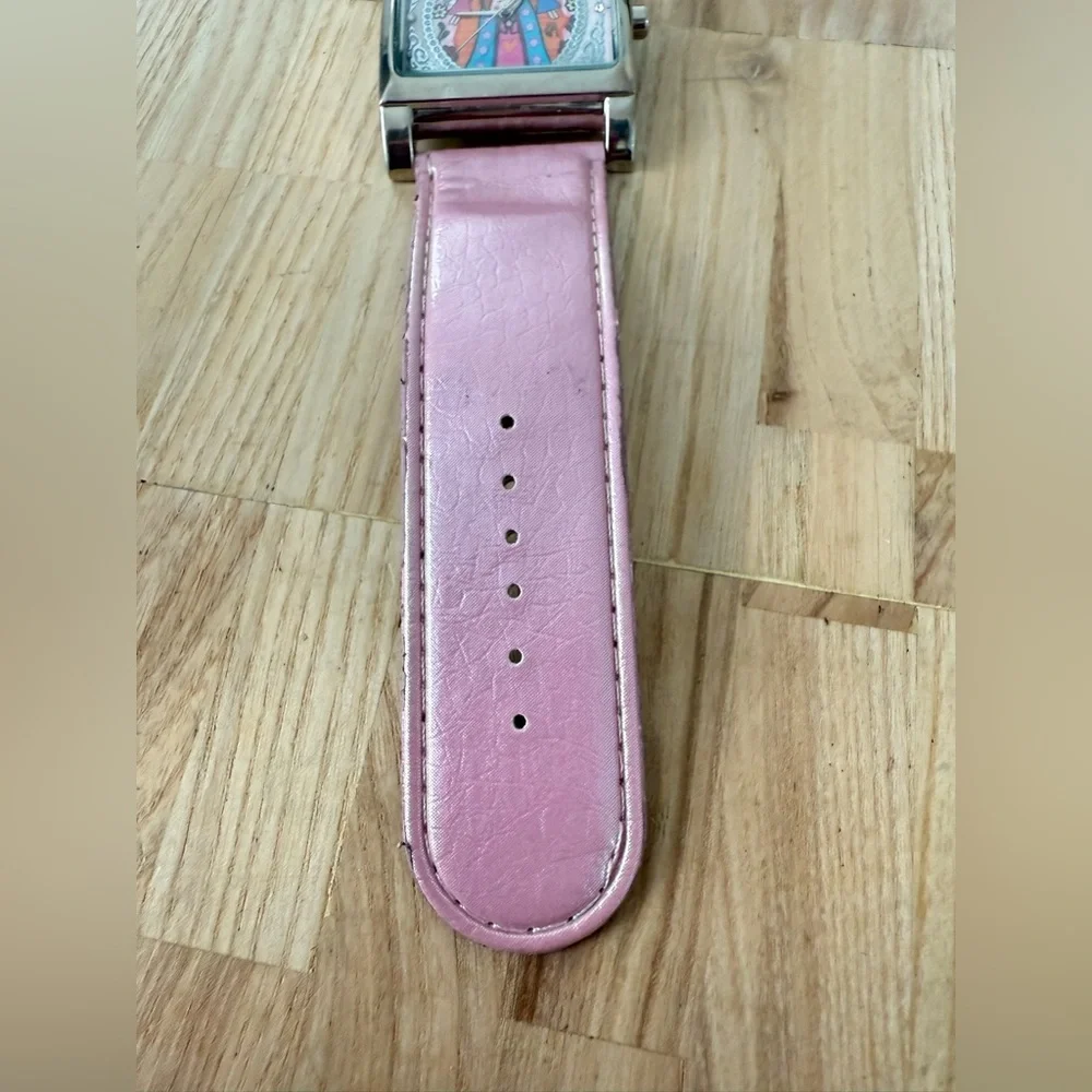 Unbranded ladies rectangular silver tone Christian angels pink watch NEW BATTERY